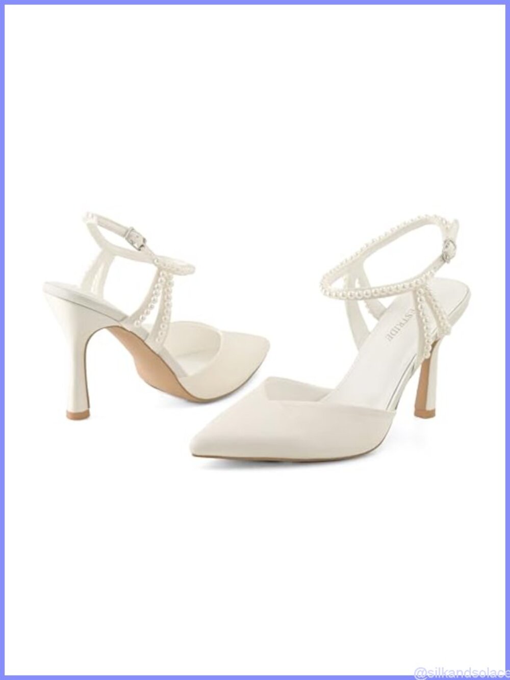 Pearl Pumps Pointed Toe Ankle Strap Stiletto Heels Faux Leather Dressy - Picture 3 of 6